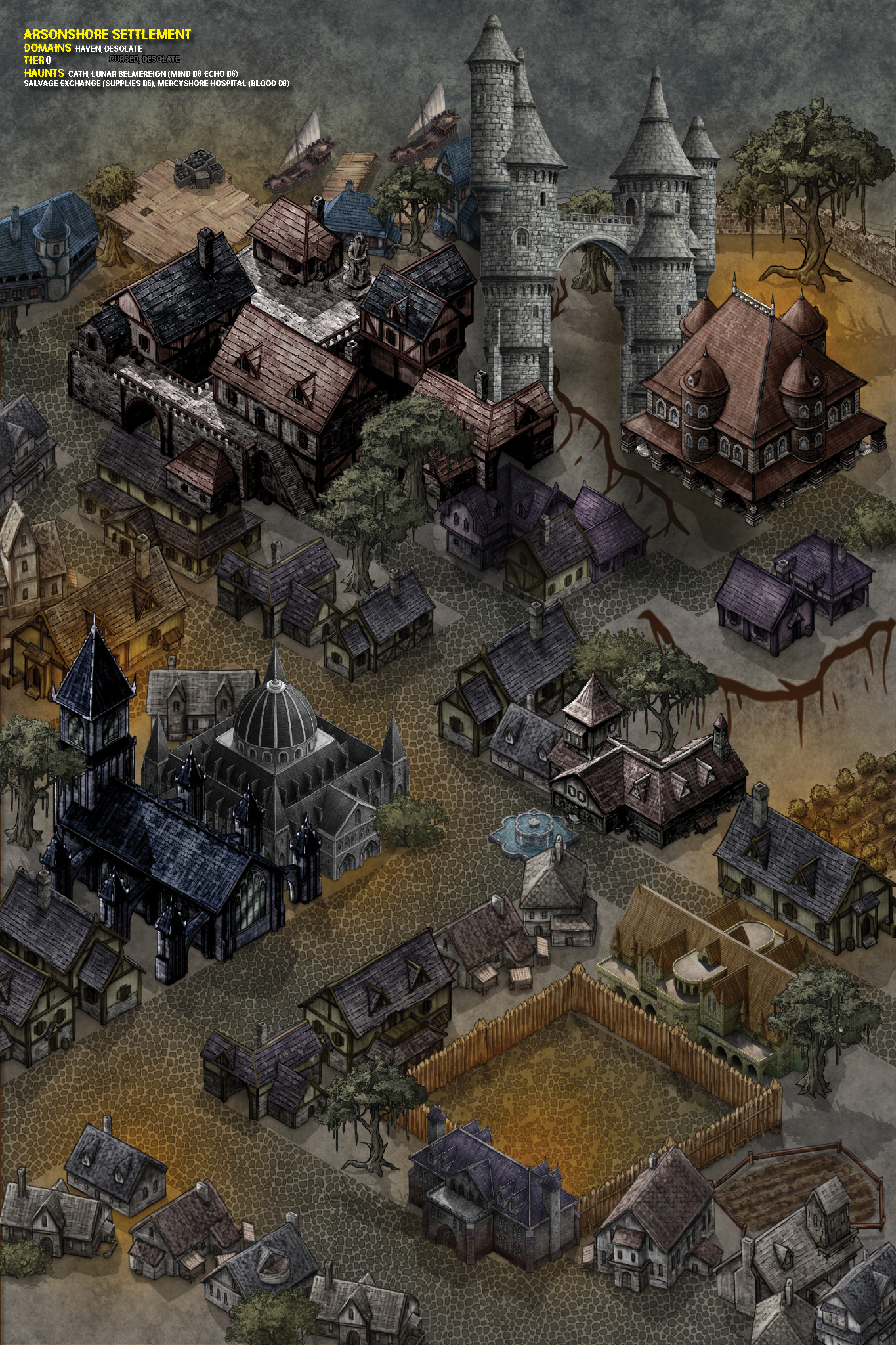 A town map created in Inkarnate (paid license information on that website) for an RPG I ran. It is a riverside flintlock-gothic fantasy city.