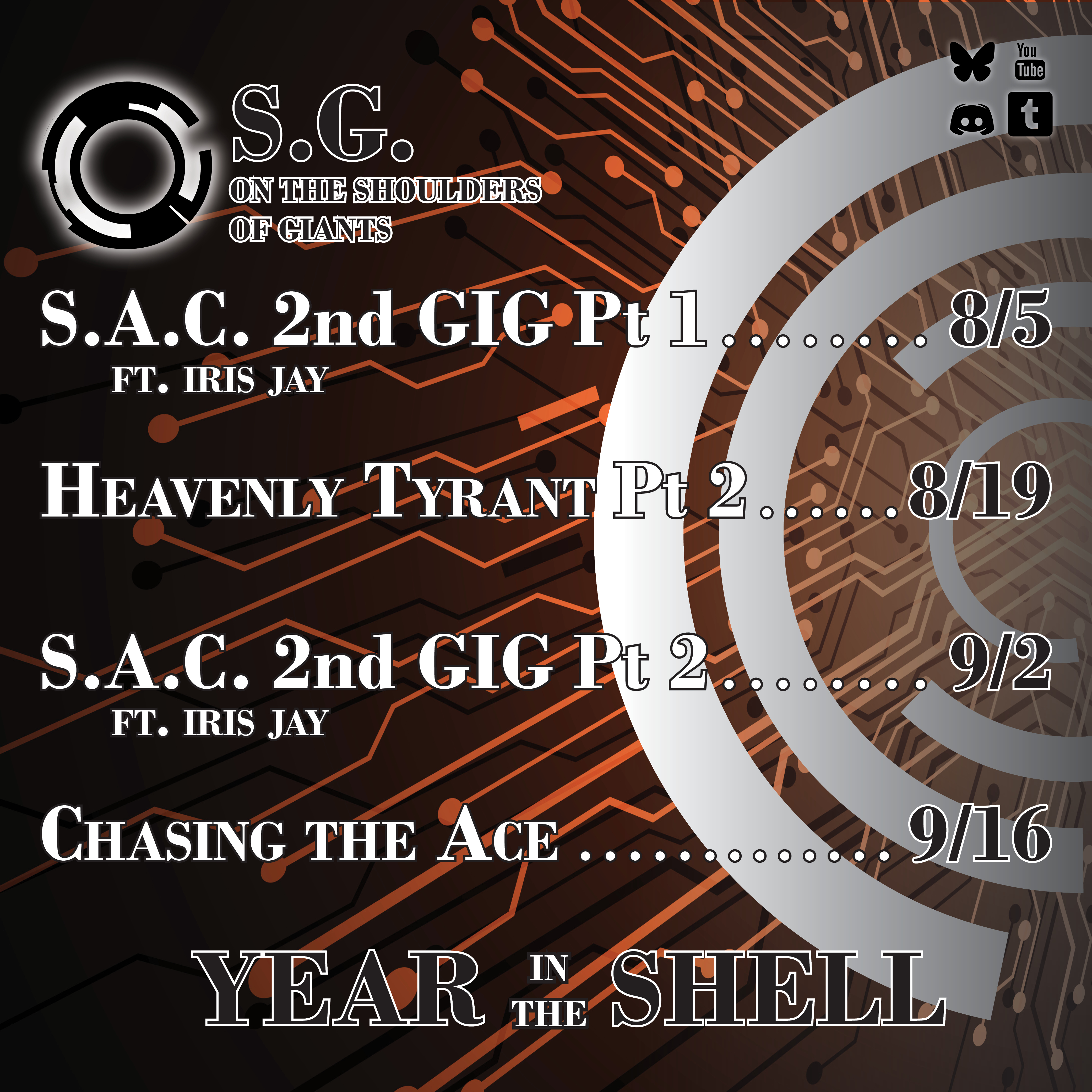 A social media infographic showing the next four episodes of podcast coverage from last year.