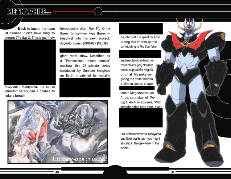 Spread of a zine layout I worked on. More information on the zine can be found at patreon.com/giantrobotfm.